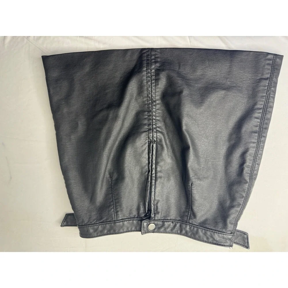 Free People Black Vegan Leather Mini Skirt Moto Side Zip D-Ring Size 0